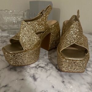 GB Girls Gold Glitter Platform Shoes